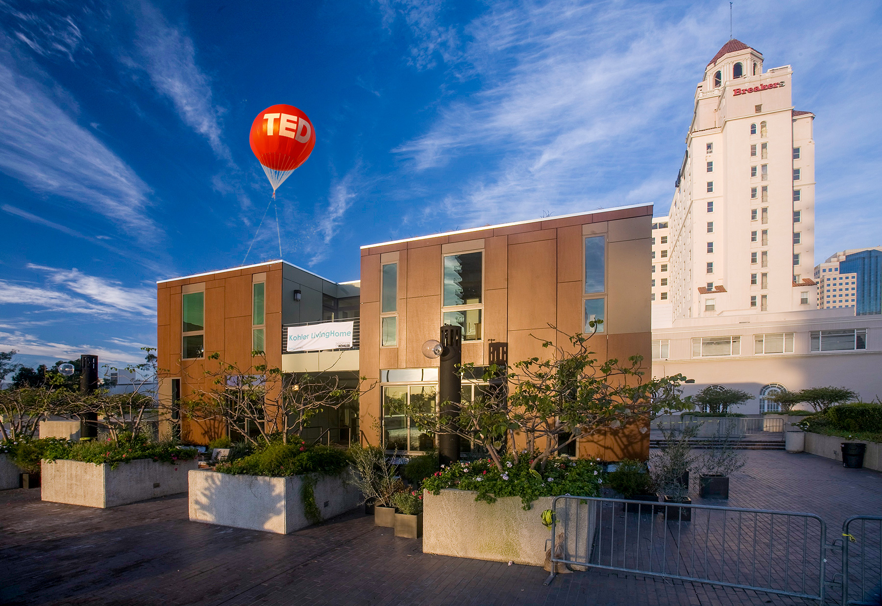 TED Conference LivingHome exterior with TED balloon