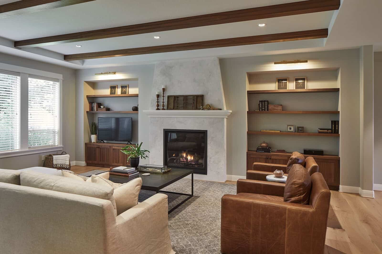 Sunterra Heights great-room remodel with fireplace and built-ins