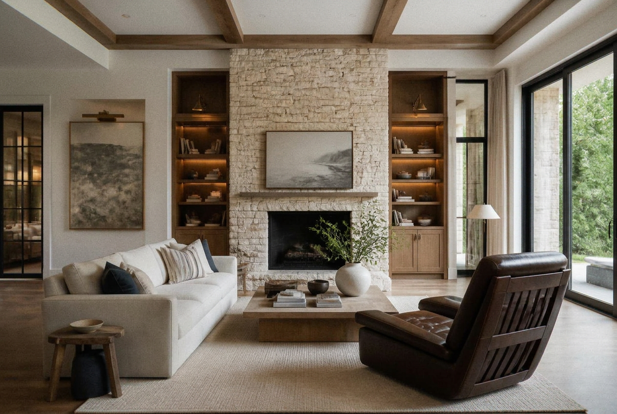 Luxury wellness residence interior with natural materials