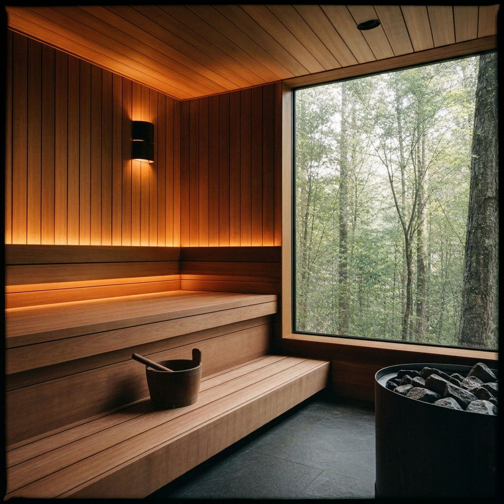 Sauna and recovery space built into architecture